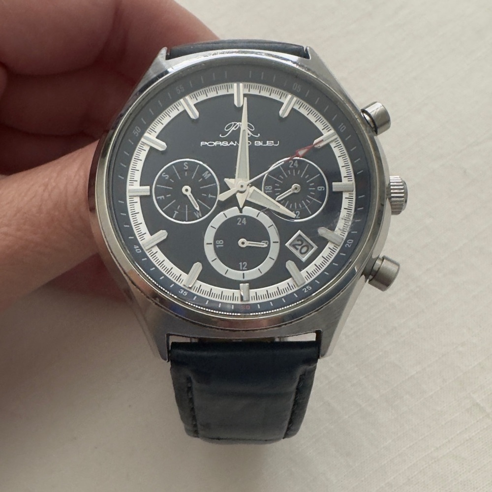 Porsamo Bleu Dylan Quartz Blue Dial Men's Watch, Stainless Steel, Leather Band